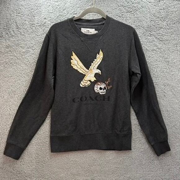 Coach Men's Small Gray Embroidered Eagle Skull Sweatshirt Crew Neck Comfort - Picture 1 of 8